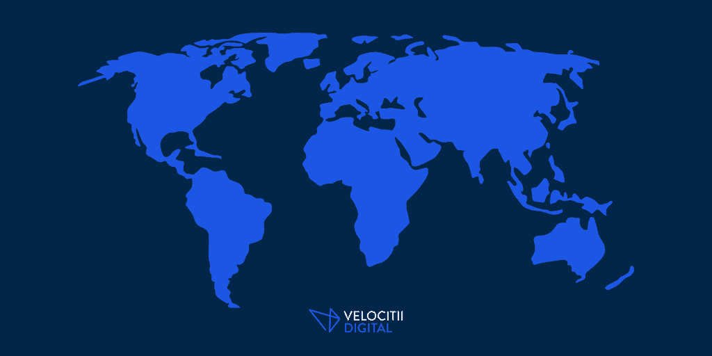 A map of the world with pins to show the locations where Velocitii Global has worked