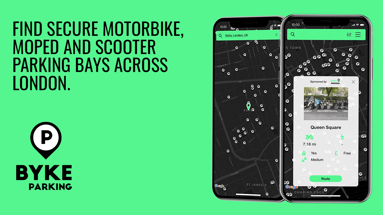 Find secure motorbike, moped and scooter parking bays in London with Byke Parking